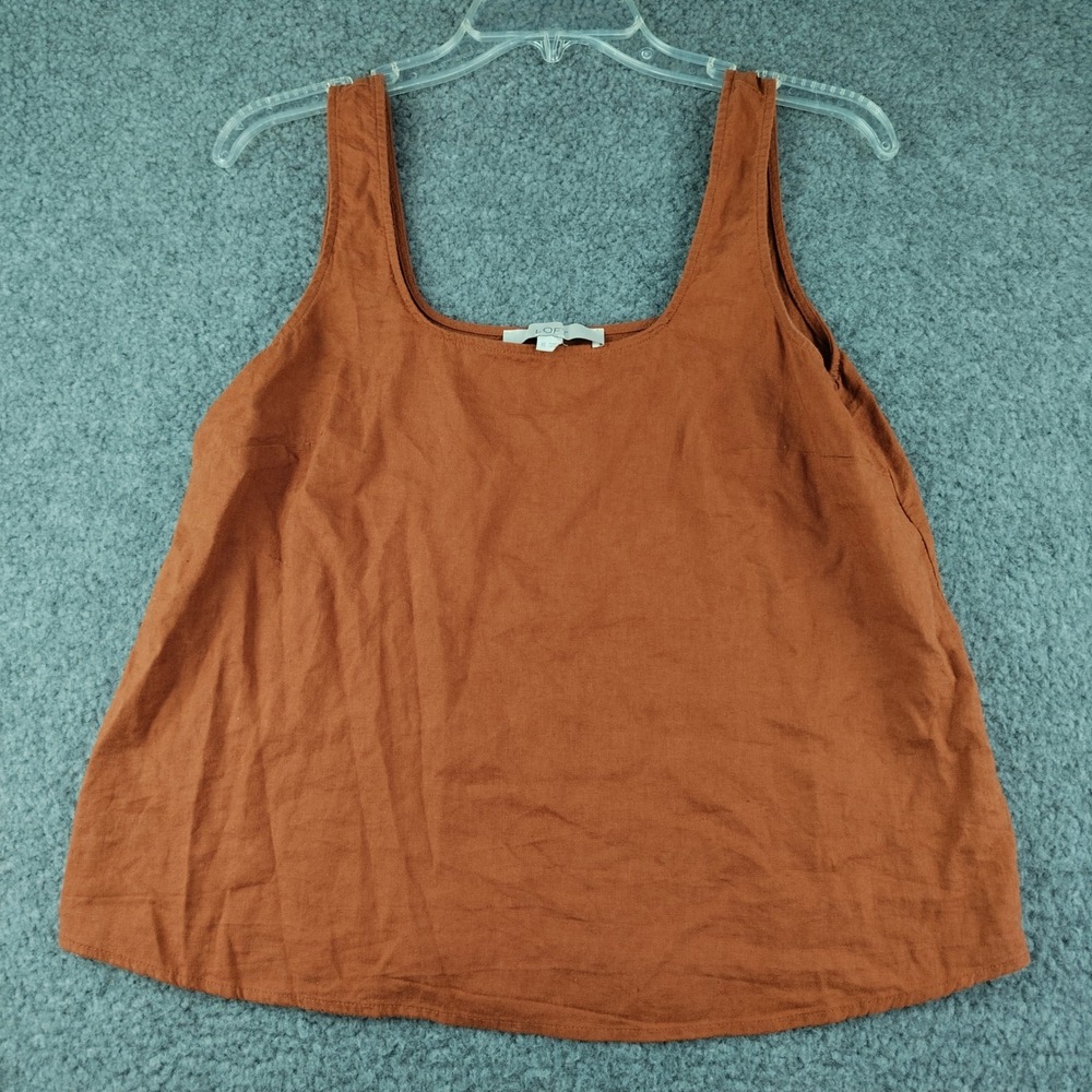 Loft Womens XS Burnt Orange Linen Blend Square Neck Tank Top Sleeveless Blouse